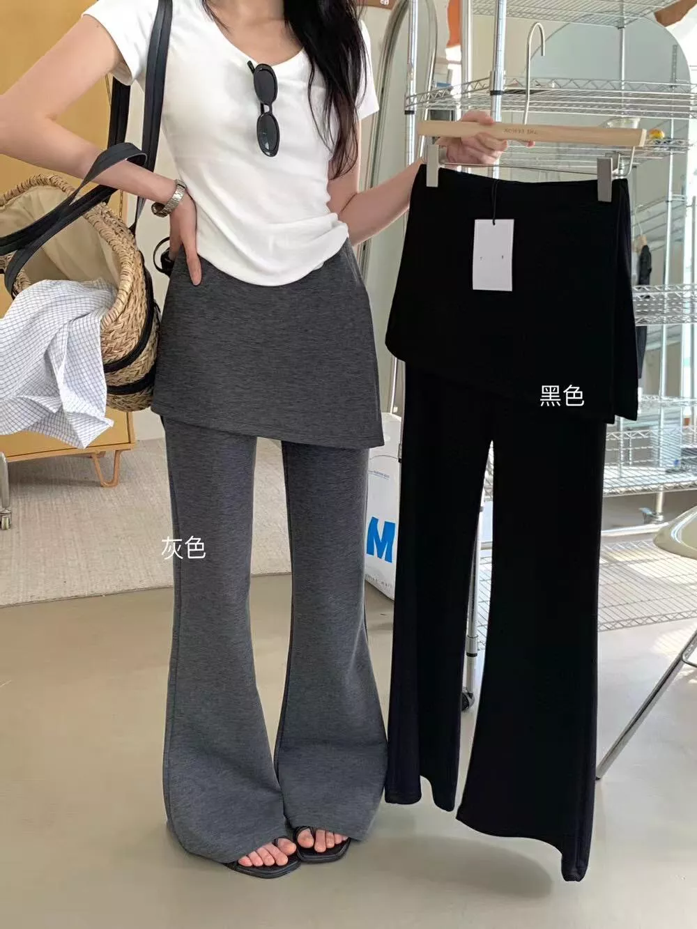 貓姐的網路商店~韓國 假兩件半身裙喇叭褲顯瘦長褲 #38490~2種顏色~一件520元~預購款