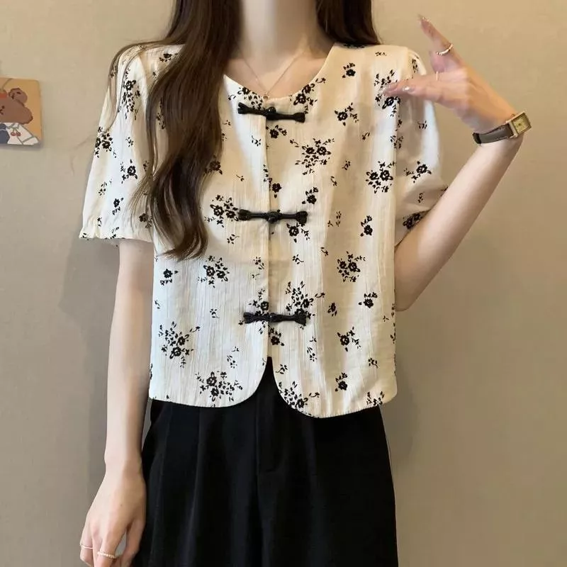 貓姐的網路商店~有中大尺碼~G7074碎花短袖襯衫~M-4XL~一件350元~預購款