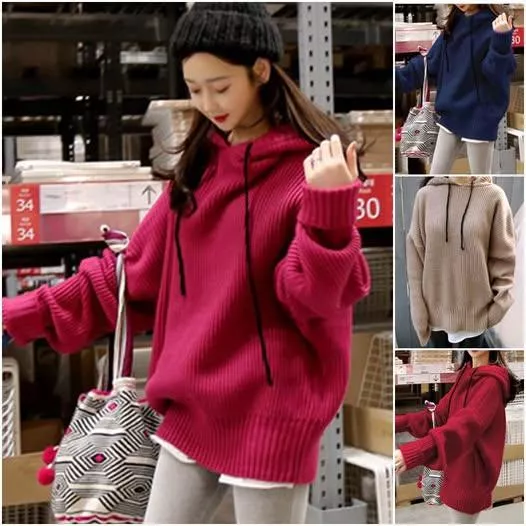 貓姐的網路商店~M25-6548 (特價)秋季大碼原宿風連帽針織毛衣~2種顏色~一件390元~預購款