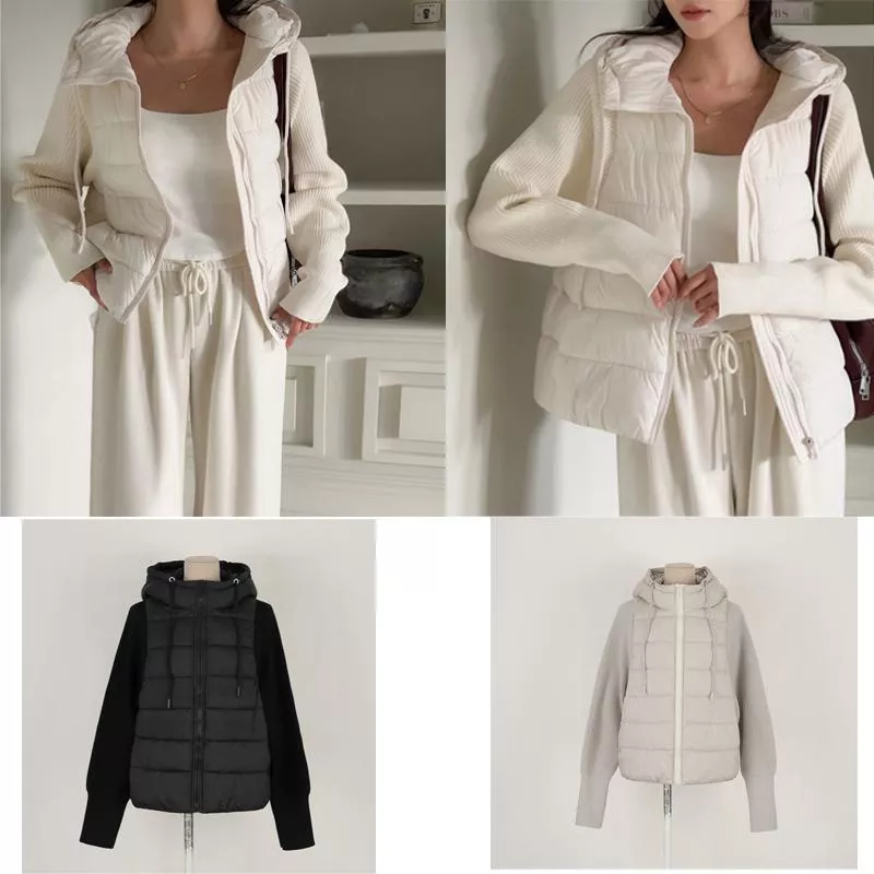 貓姐的網路商店~韓 輕薄針織拼接棉服外套 #39360~3種顏色~一件790元~預購款