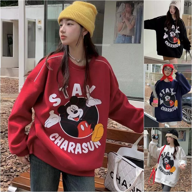 貓姐的網路商店~有中大尺碼~C51-844 胖MM大碼加絨卡通印花衛衣~4種顏色~一件420元~預購款