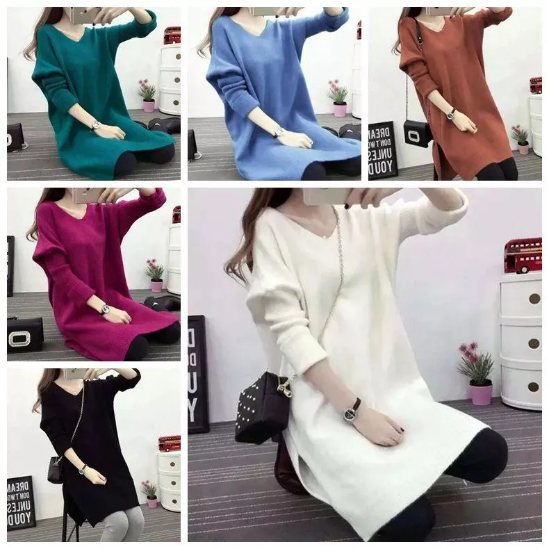 貓姐的網路商店~75公斤內可穿~G9930慵懶風v領中長款毛衣~6種顏色~一件400元~預購款