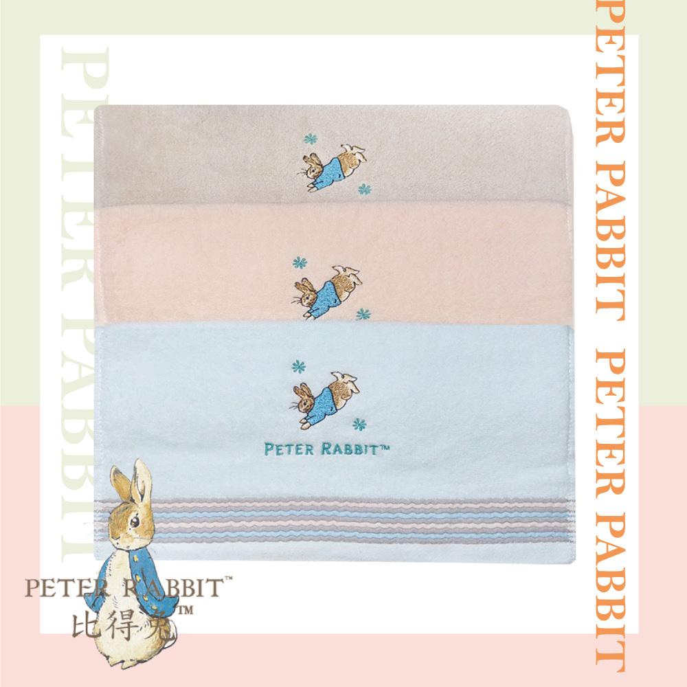 【PETER RABBIT】 比得兔純棉無撚紗緞條精繡粉嫩毛巾PR2453