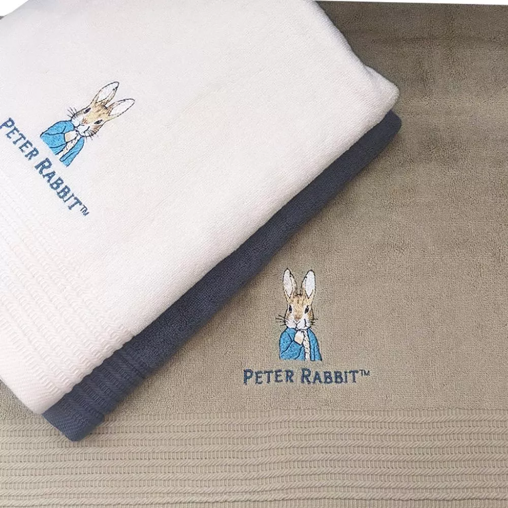 【PETER RABBIT】 比得兔純棉無捻紗緞紋精繡純淨系浴巾PR1256