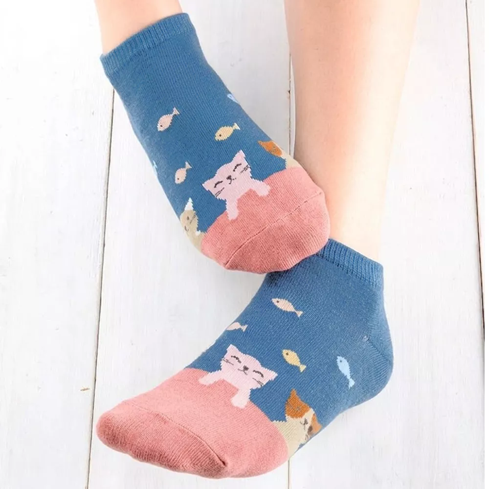 【LM】Cats少女緹花船形踝襪952小魚(台灣舒棉)22-24CM