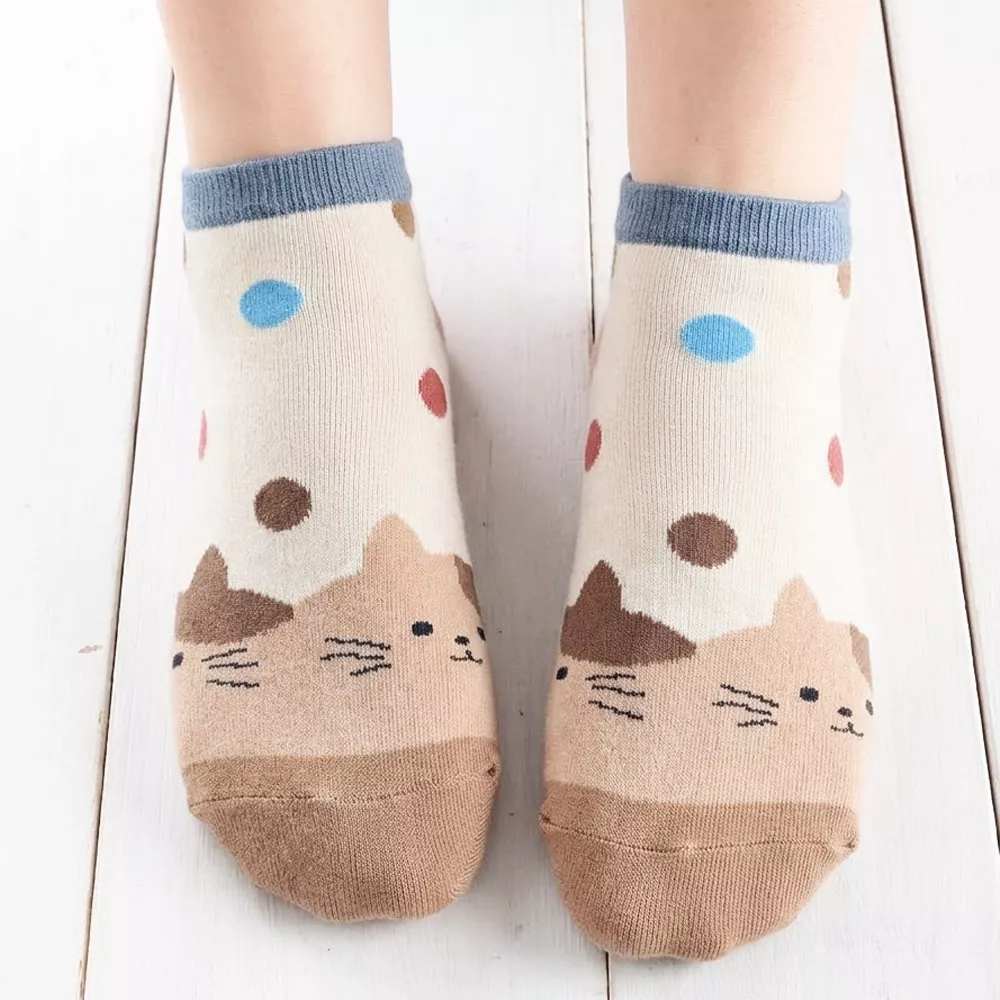 【LM】大波點貓咪提花船形襪LM983(台灣舒棉)22-24CM