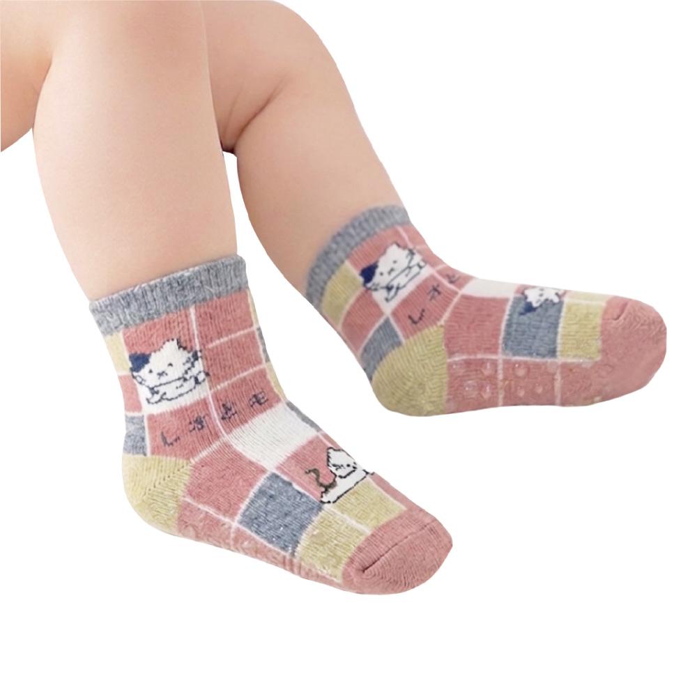 【LM】格紋貓咪提花 防滑寶寶襪LM161(適用0~2歲)9-12CM