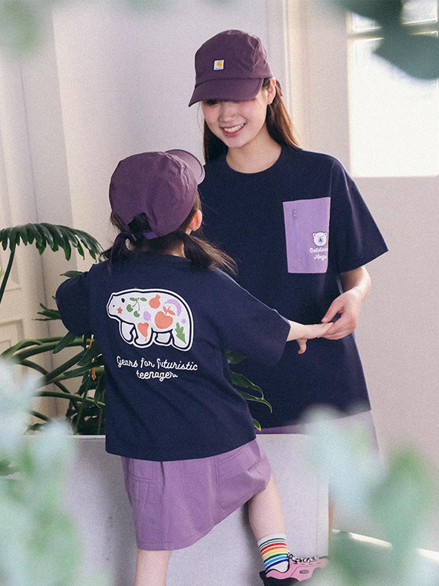 〔母女母子裝〕北極熊撞色口袋短袖上衣