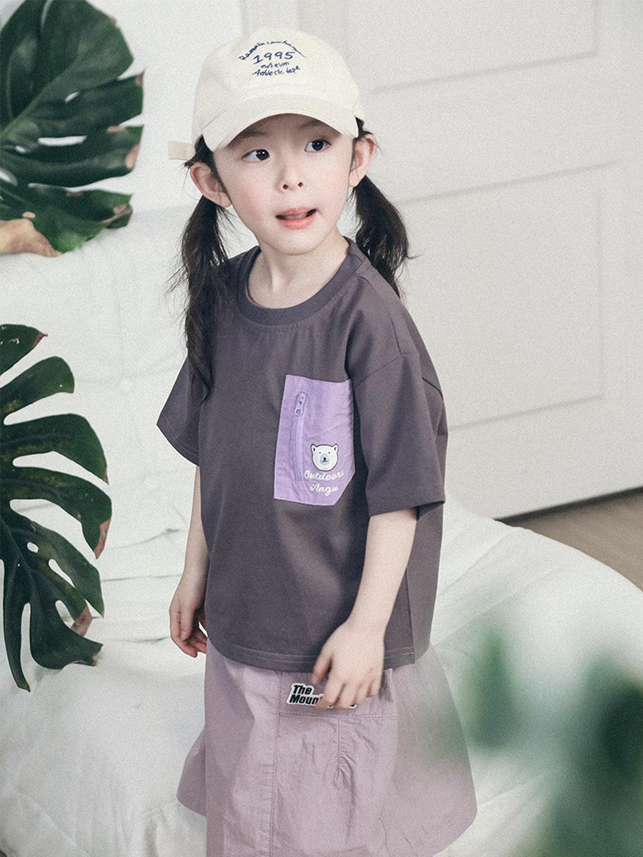 〔母女母子裝〕北極熊撞色口袋短袖上衣