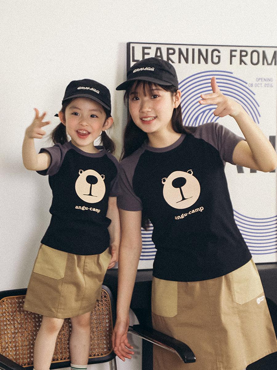〔母女裝〕山系印花撞色拚接短袖上衣