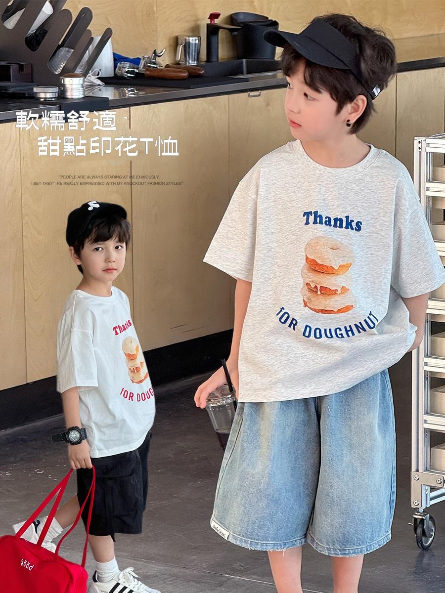 〔90-170〕時尚甜甜圈字母印花短袖T恤