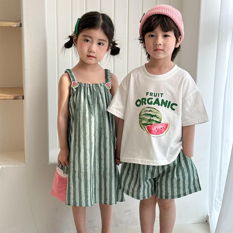 〔80-150〕夏日條紋西瓜套裝/連身裙