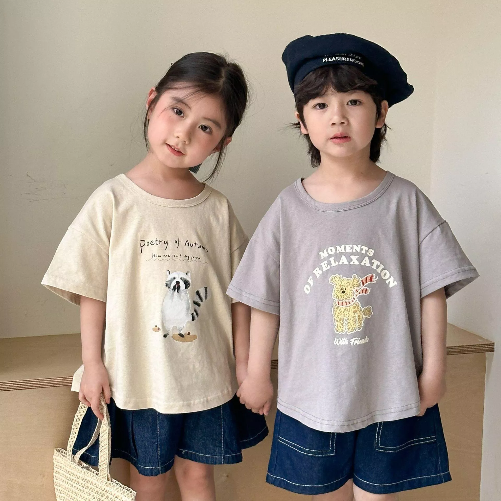 〔80-150〕童趣動物印花落肩短袖上衣