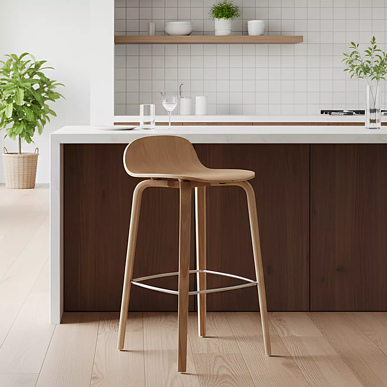 沐林．木質弧形吧台椅