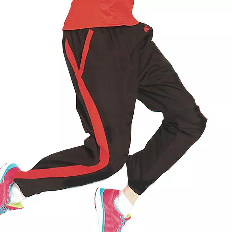 【日本名牌 KAWASAKI】 男女平織網裡運動長褲-黑紅#K218B2