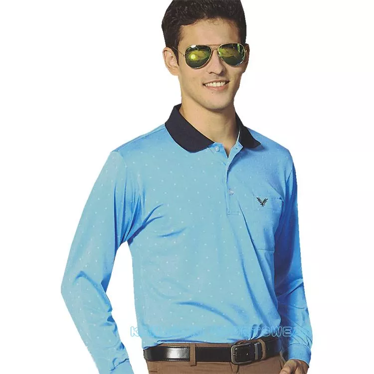 【日本 KAWASAKI】男女吸濕排汗長POLO衫(天藍)#K22100A