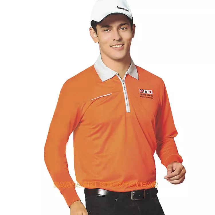 【日本 KAWASAKI】男女吸濕排汗長POLO衫(橘)#K22101A