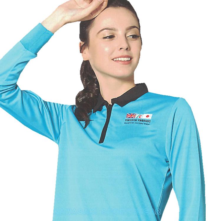 【日本 KAWASAKI】女版吸濕排汗長POLO衫(海藍)#KW22101A1