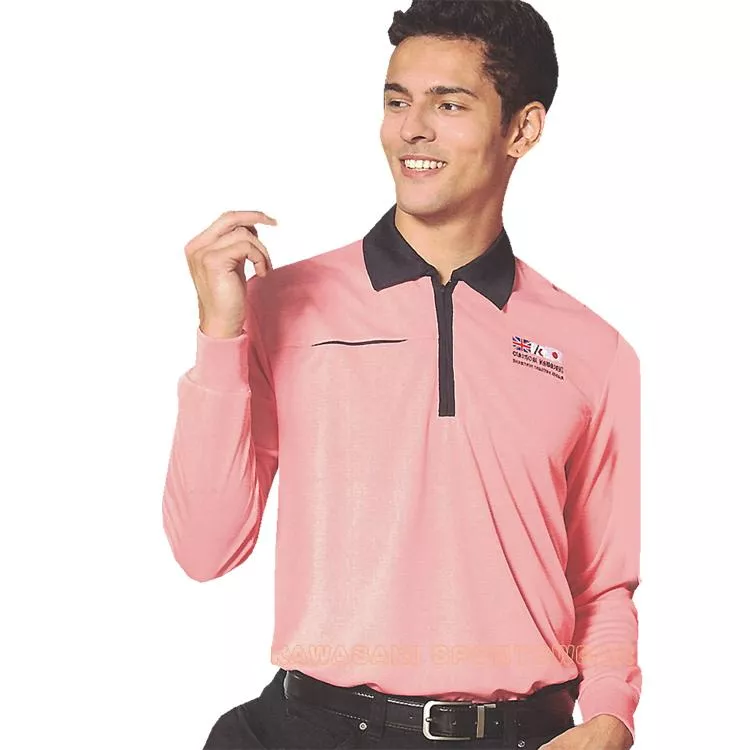 【日本 KAWASAKI】男女吸濕排汗長POLO衫(橘粉)#K22101A2