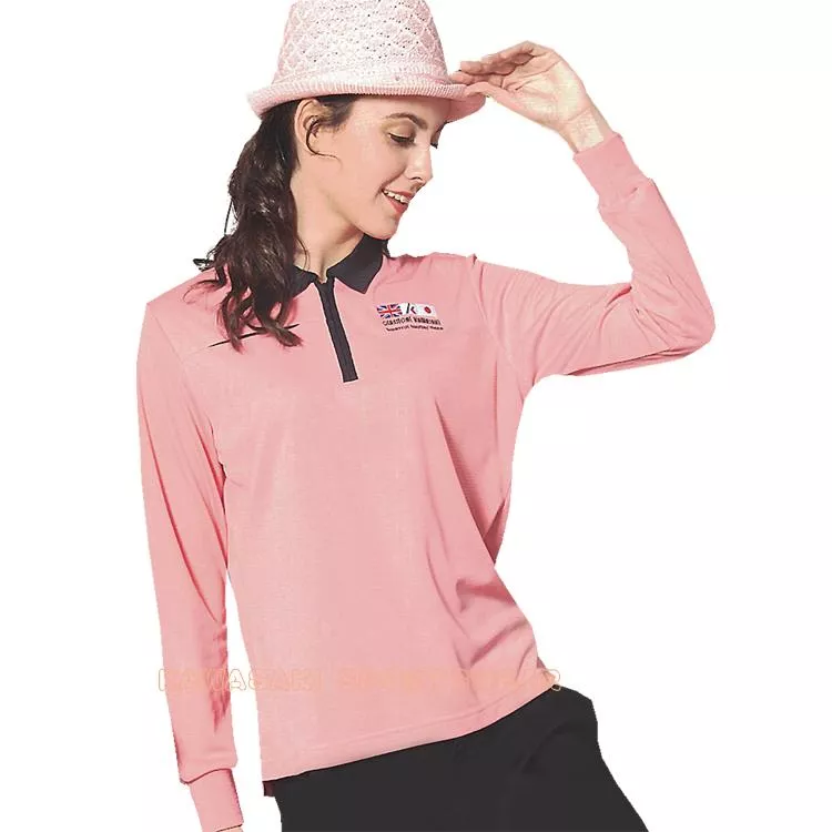 【日本 KAWASAKI】女版吸濕排汗長POLO衫(橘粉)#KW22101A2