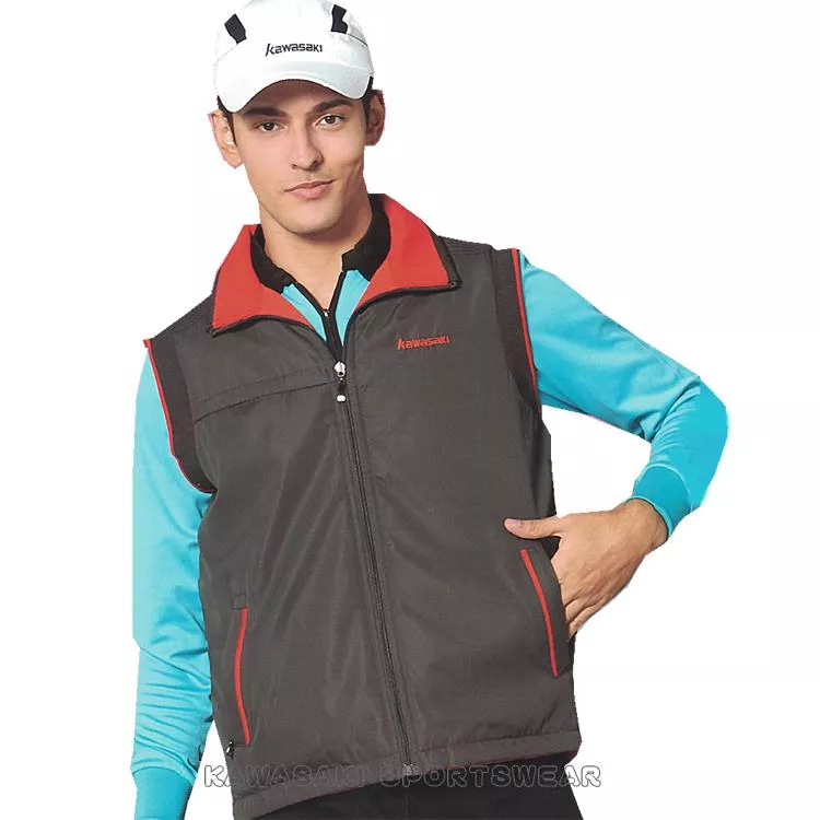 【KAWASAKI】男女運動休閒鋪棉雙面穿背心-灰橘#K239A1