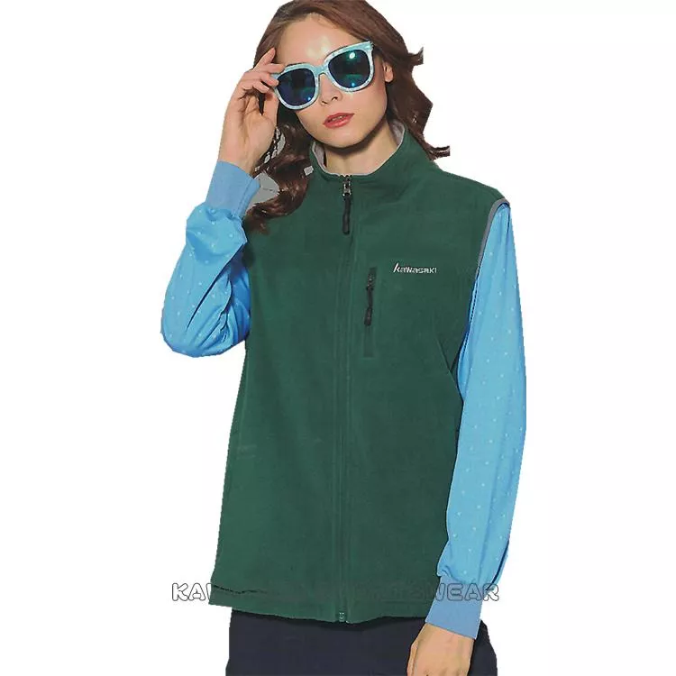 【KAWASAKI】男女運動休閒搖粒刷毛雙面穿背心-綠灰#K263A