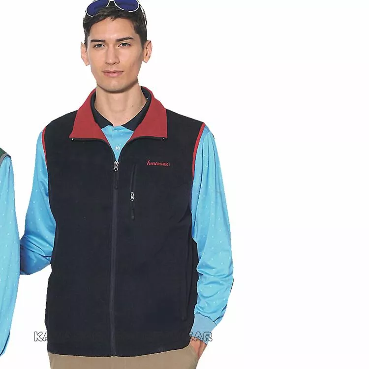 【KAWASAKI】男女運動休閒搖粒刷毛雙面穿背心-藍紅#K263A1