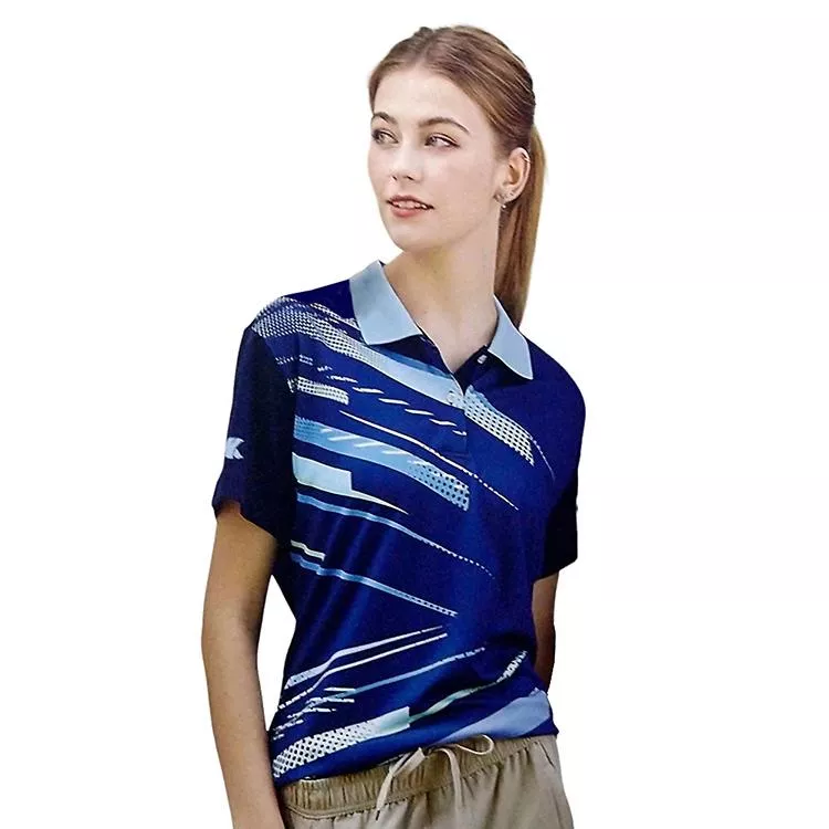 【日本 Kawasaki】女版熱昇華印刷圖騰吸濕排汗短POLO衫-深藍(#KW2268A)