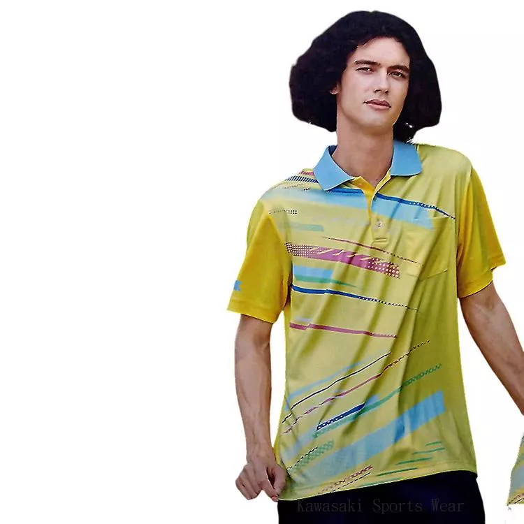 【日本 Kawasaki】男女熱昇華印刷圖騰吸濕排汗短POLO衫-黃(#K2268A1)