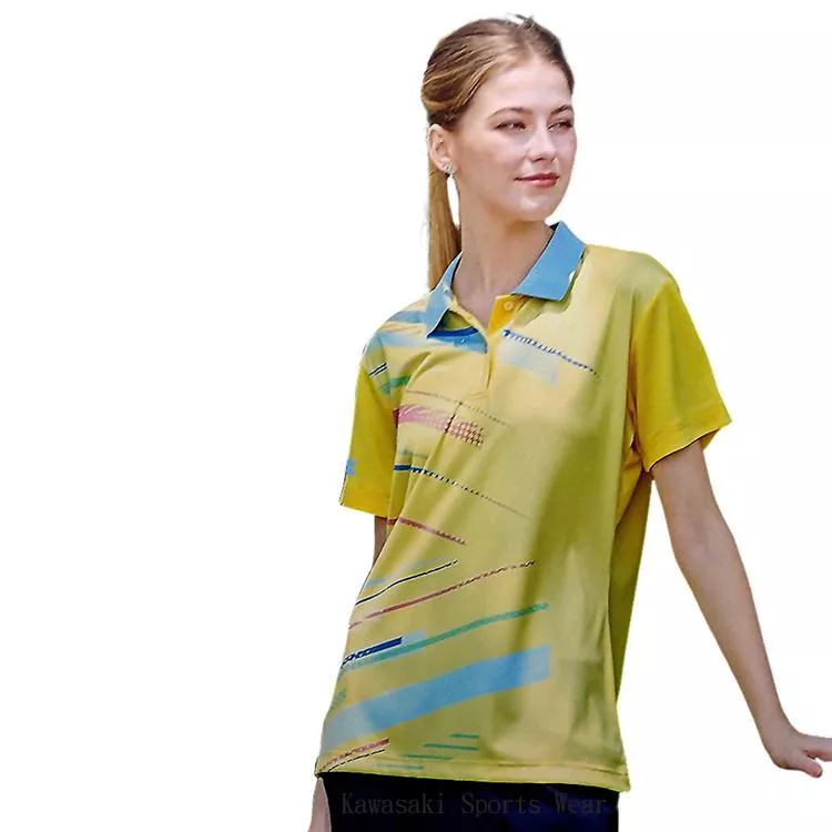 【日本 Kawasaki】女版熱昇華印刷圖騰吸濕排汗短POLO衫-黃(#KW2268A1)