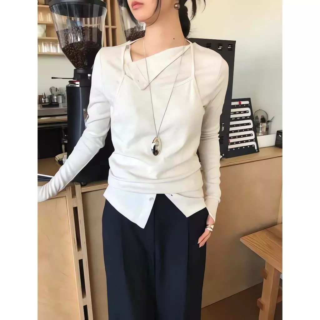 現貨 UM 兩件套 不規則排扣開衫 綁帶繞頸背心