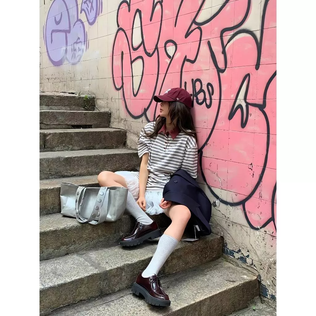 紅現貨 Tom Girl 學院風條紋短袖Polo衫 2色