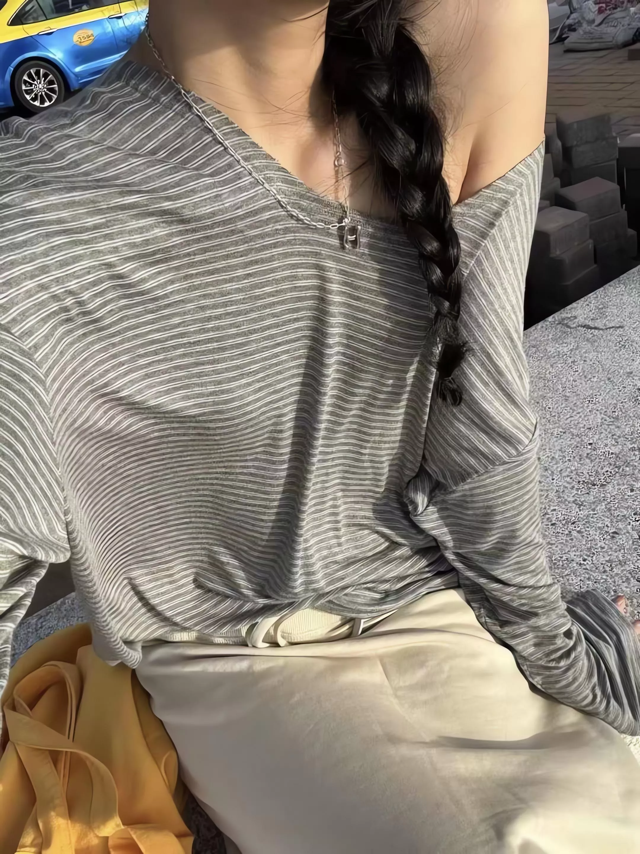 Tempting 細條紋大圓領長袖Tee