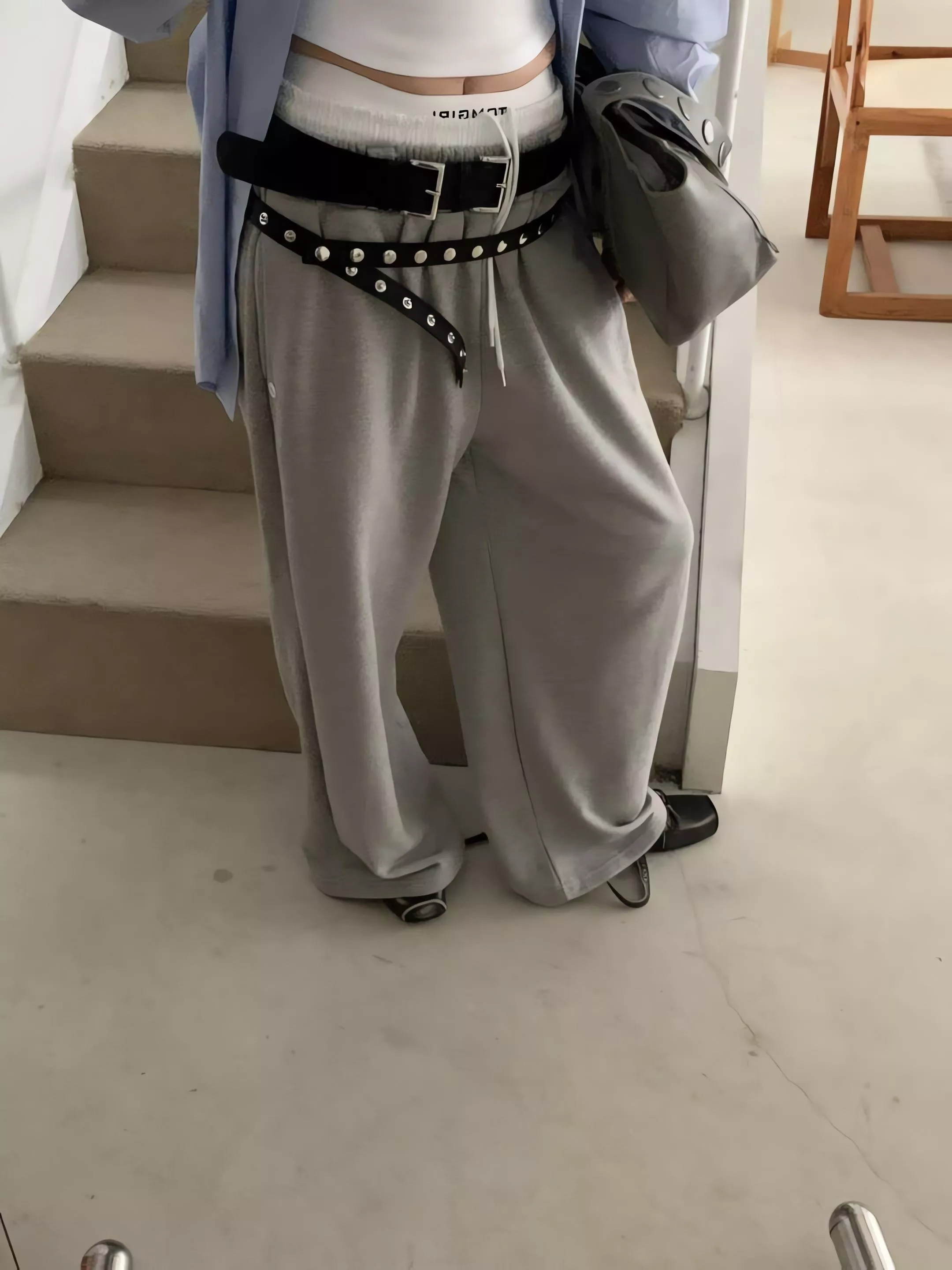 Tom Girl 拼接鬆緊腰抽繩休閒長褲