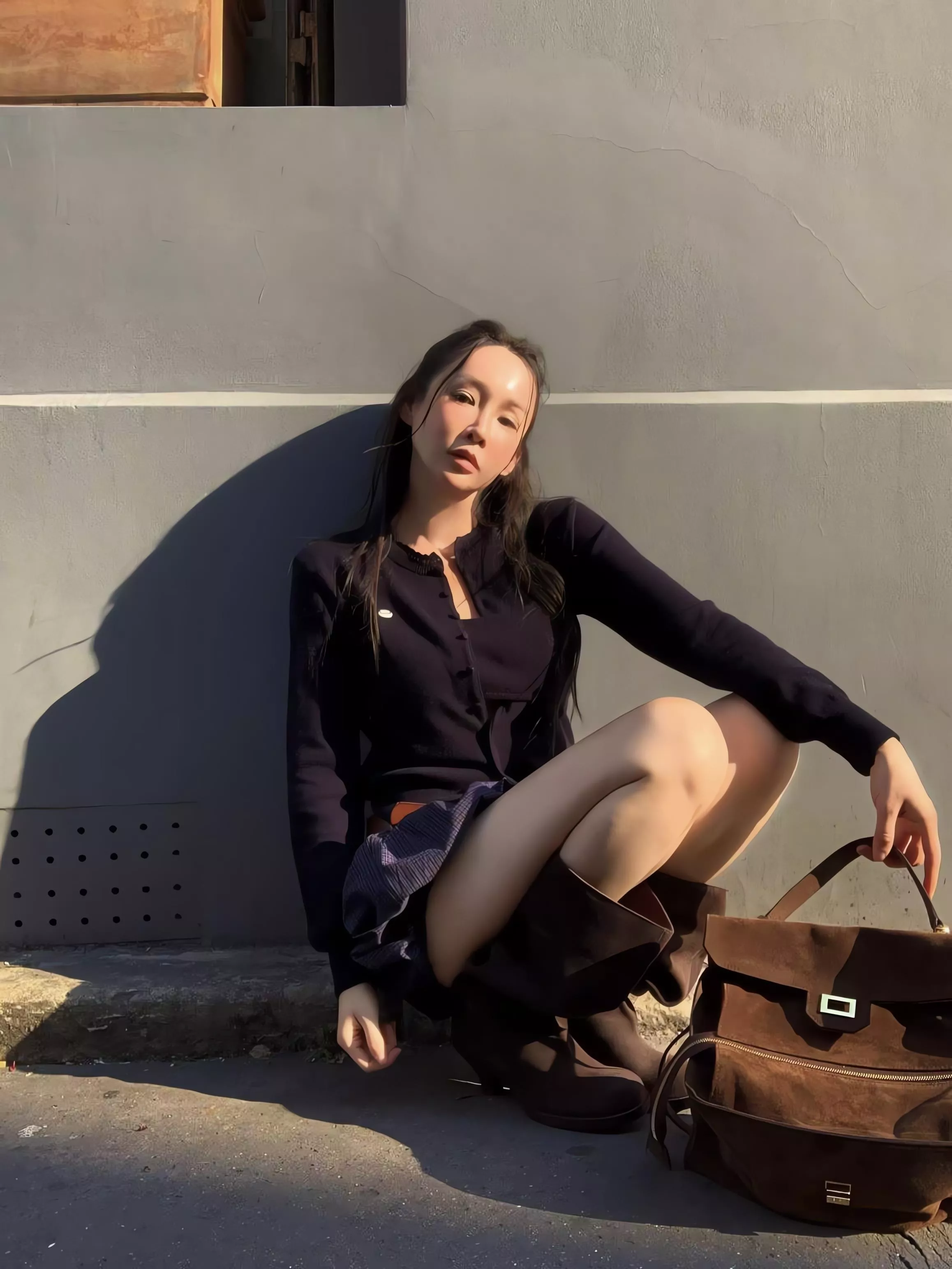 Tom Girl 品牌小標羊毛針織套裝 針織蕾絲領開衫外套 吊帶背心