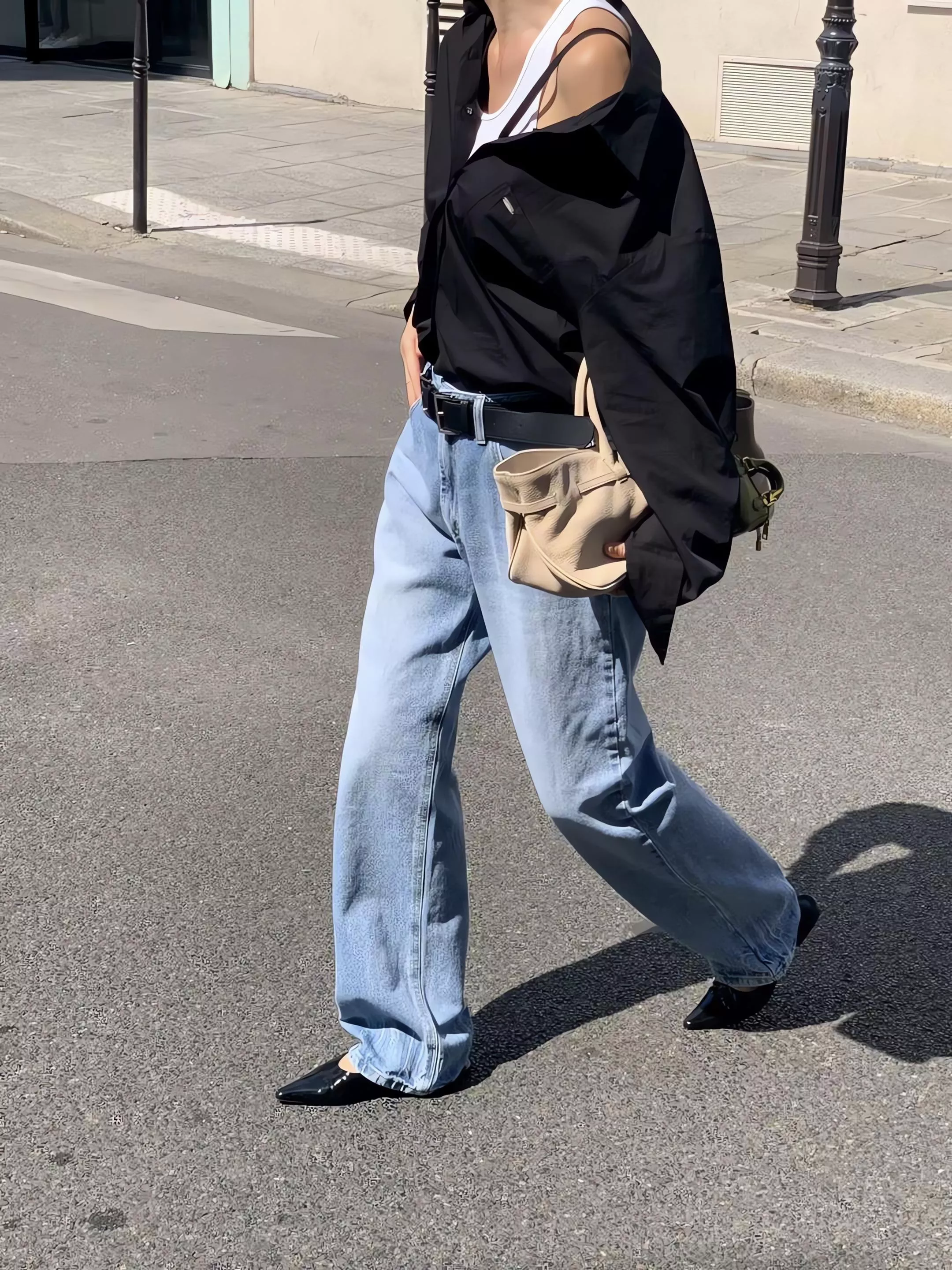 Tom Girl 高腰直筒牛仔褲 水洗寬鬆牛仔長褲