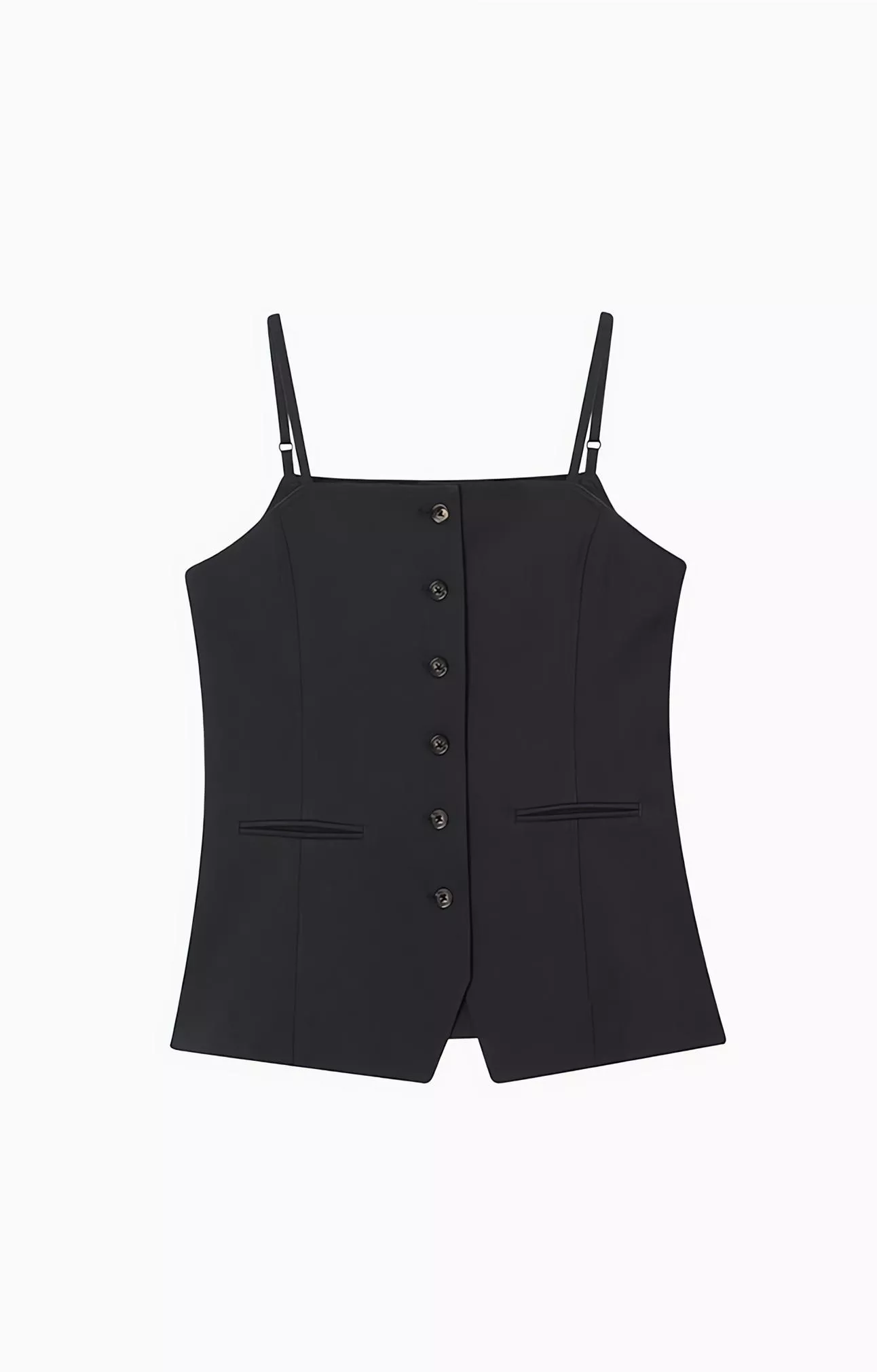 DONTBELATE 灰色設計感排扣 收腰修身 細肩帶背心上衣 西外套裝