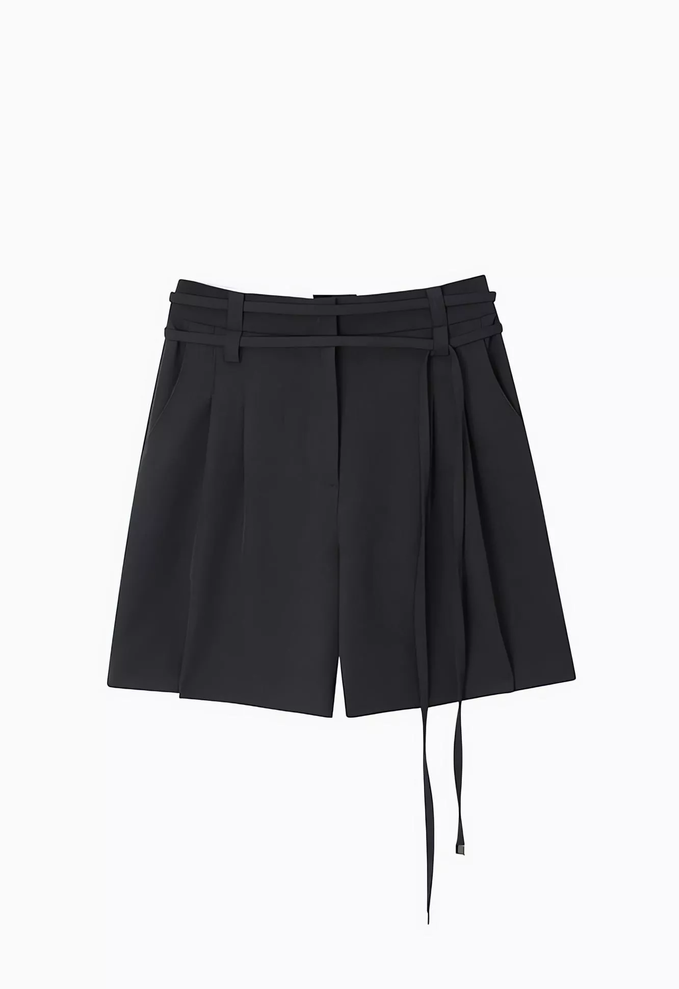 DONTBELATE 灰色設計感交叉綁帶 顯瘦修身西裝短褲  西外套裝