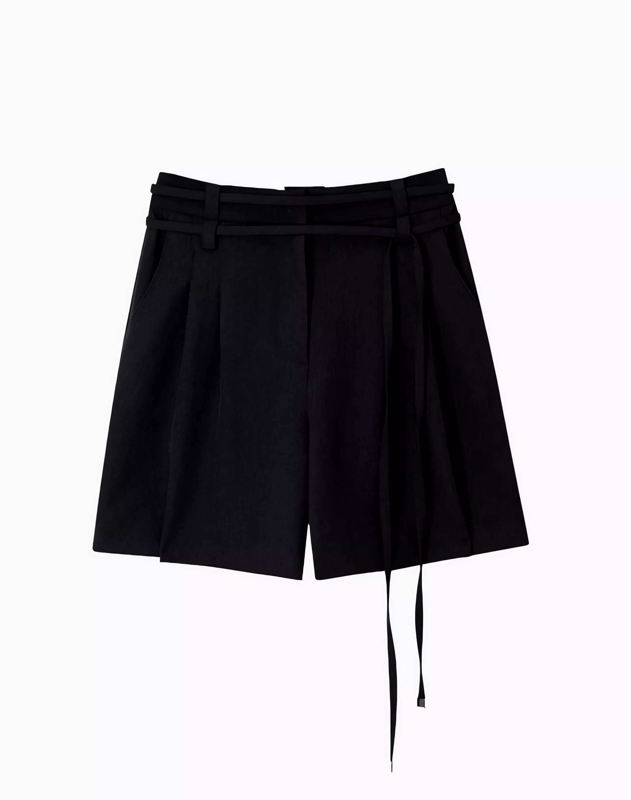 DONTBELATE 黑色色設計感交叉綁帶 顯瘦修身西裝短褲  西外套裝