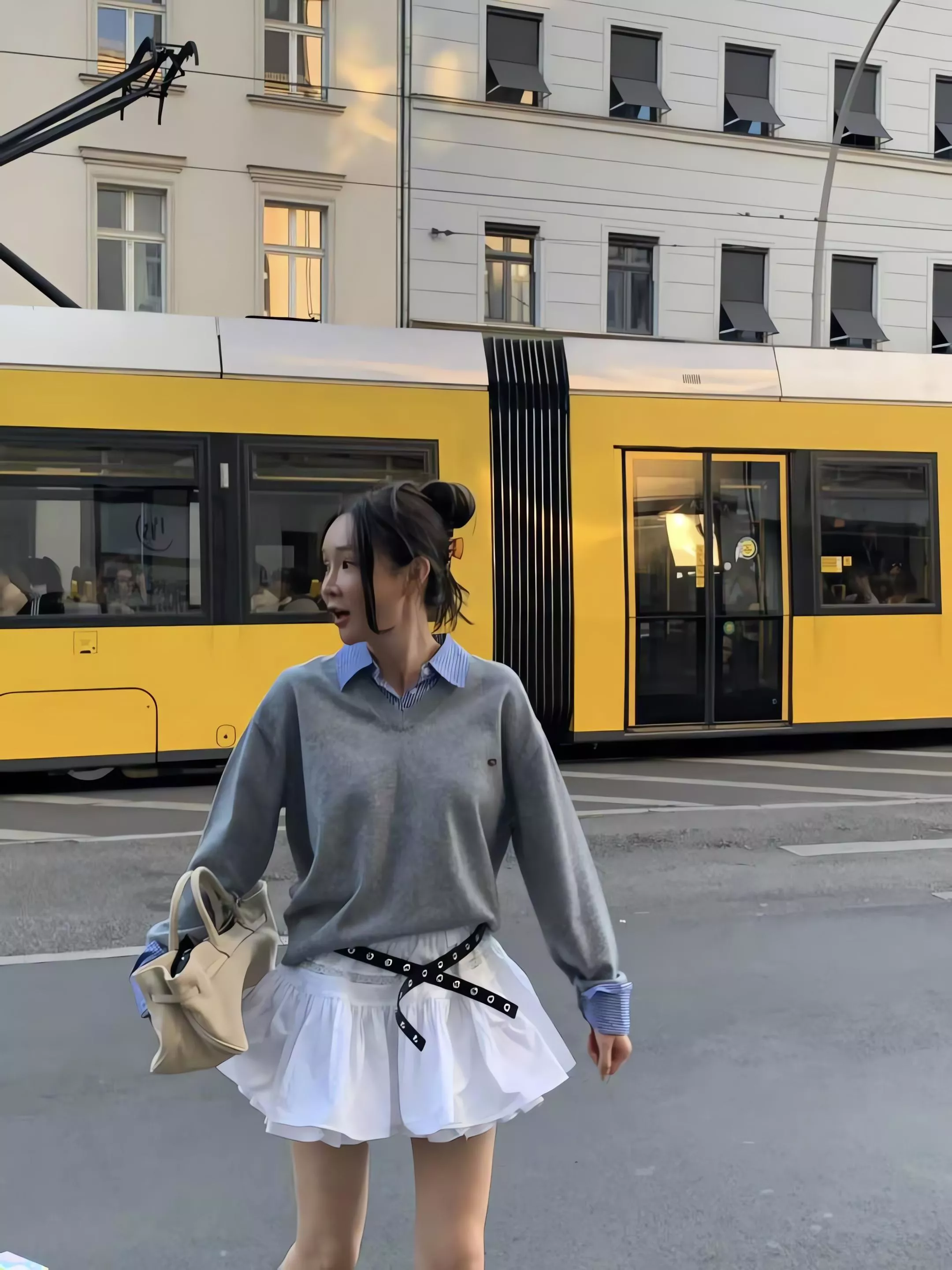 Tom Girl 假兩件 襯衫領拼接針織長袖上衣