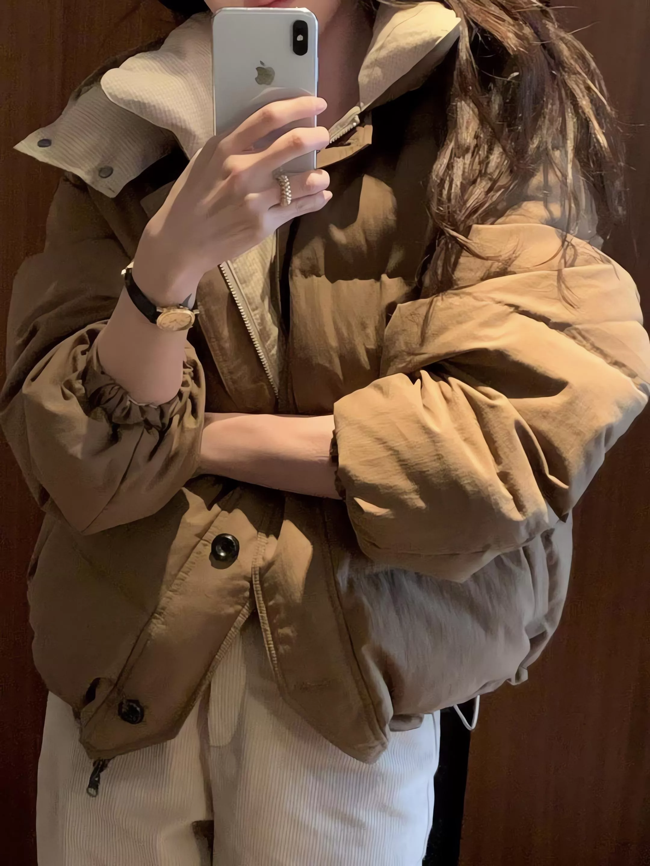 Objet 素面格紋兩面穿鵝絨外套 羽絨外套