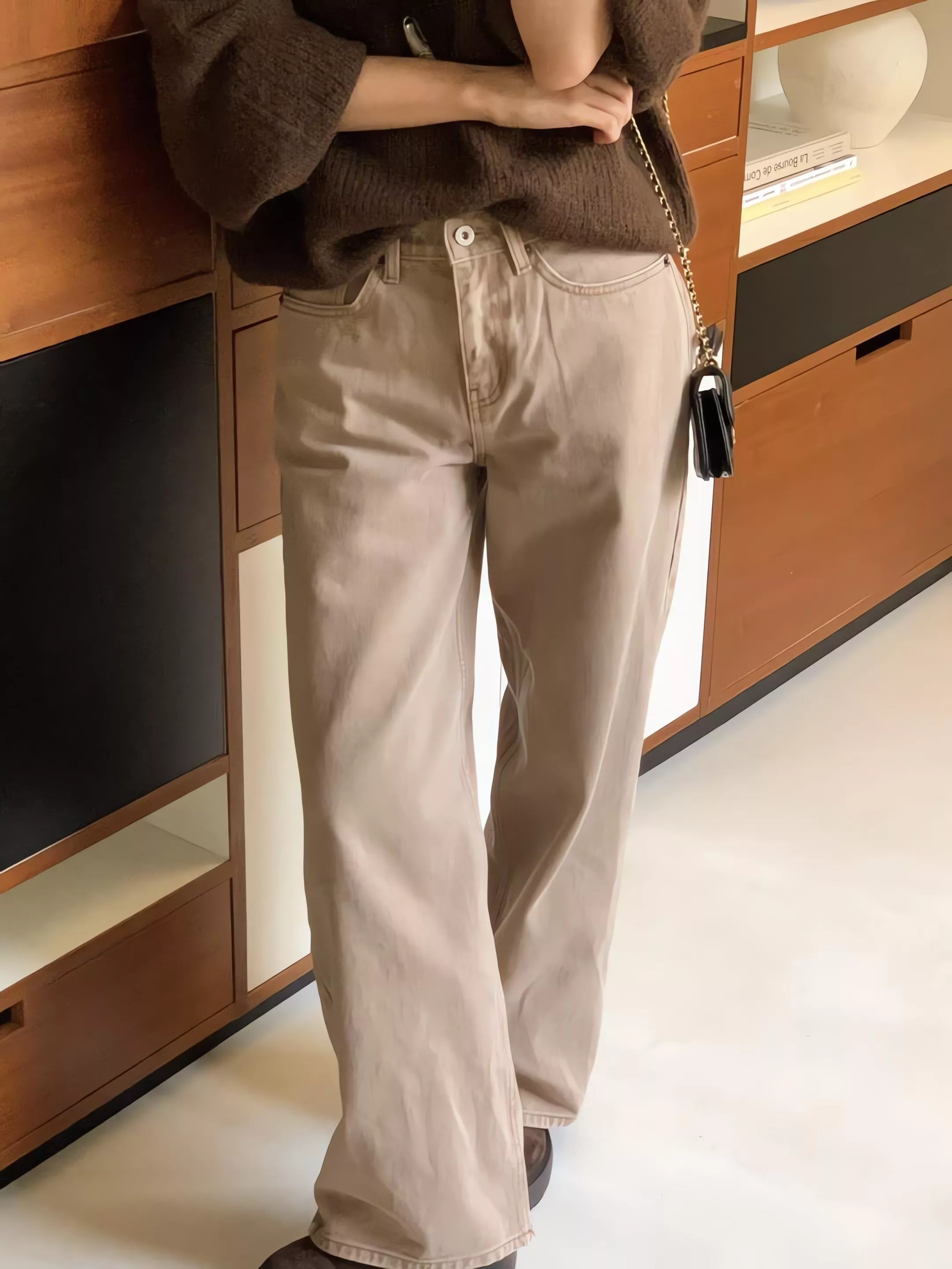 Objet 灰棕染直筒牛仔長褲