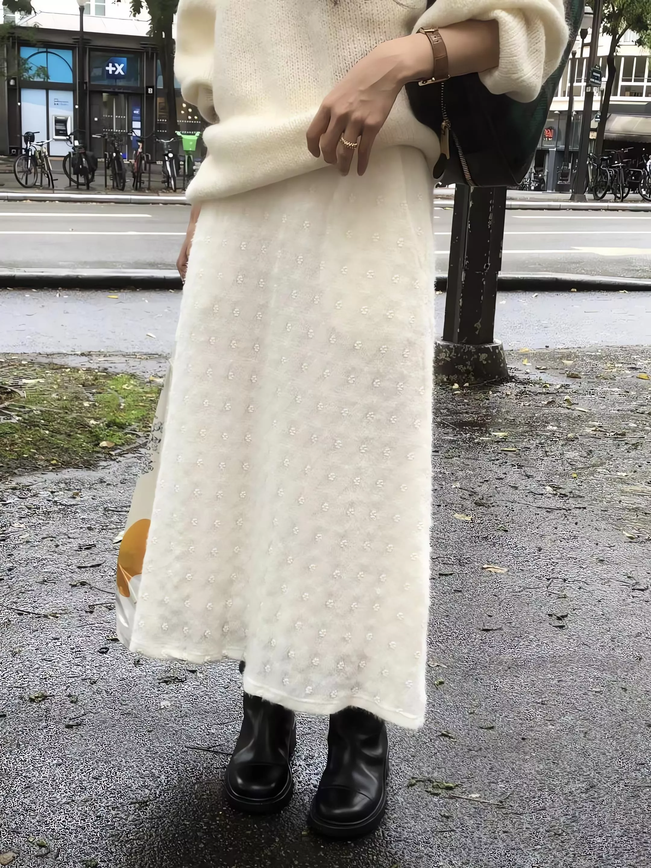 Objet 刷毛蕾絲針織半身裙 A字裙