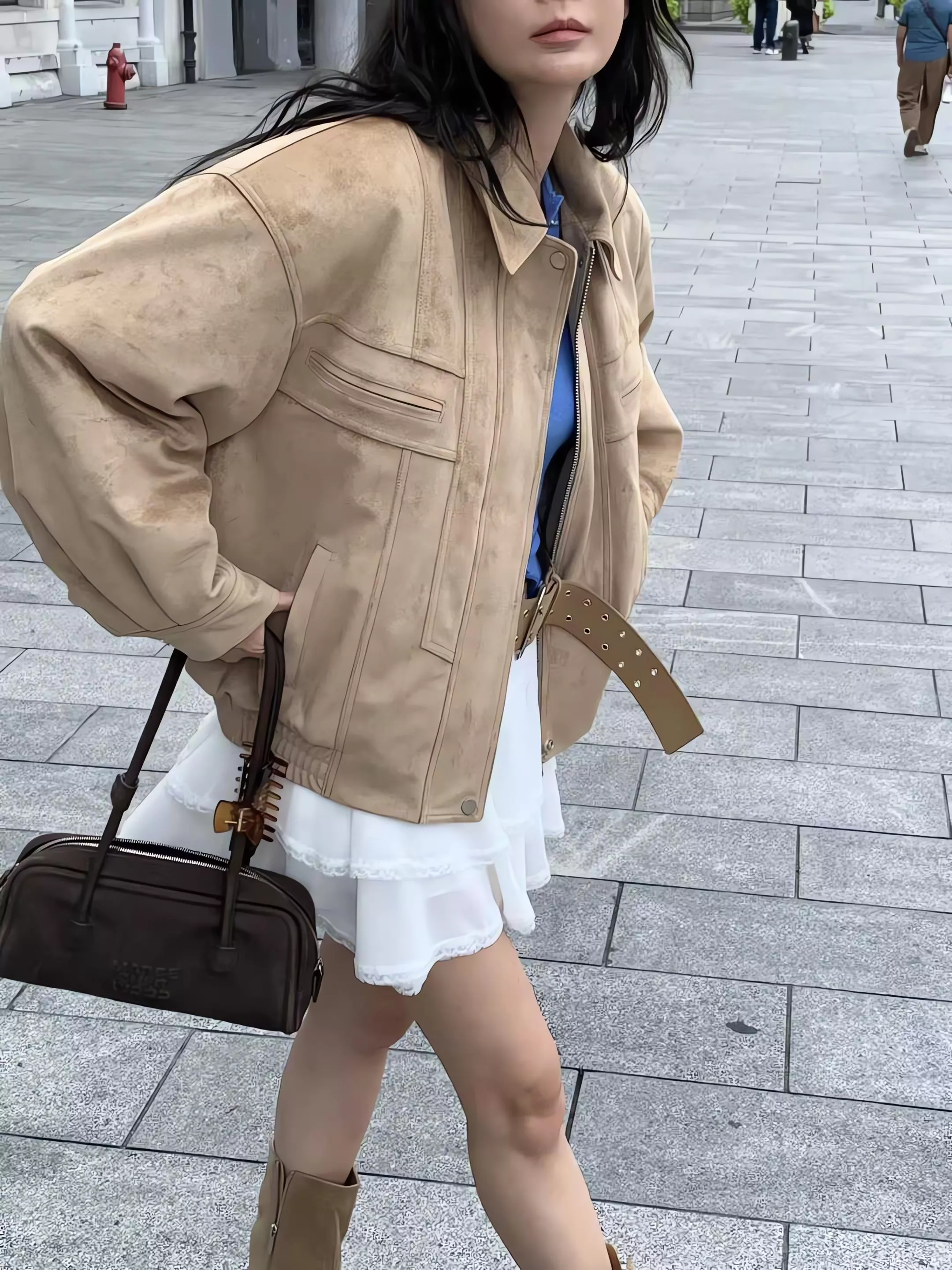 Tom GIrl 霧面麂皮感 立領鋪棉拉鍊夾克外套