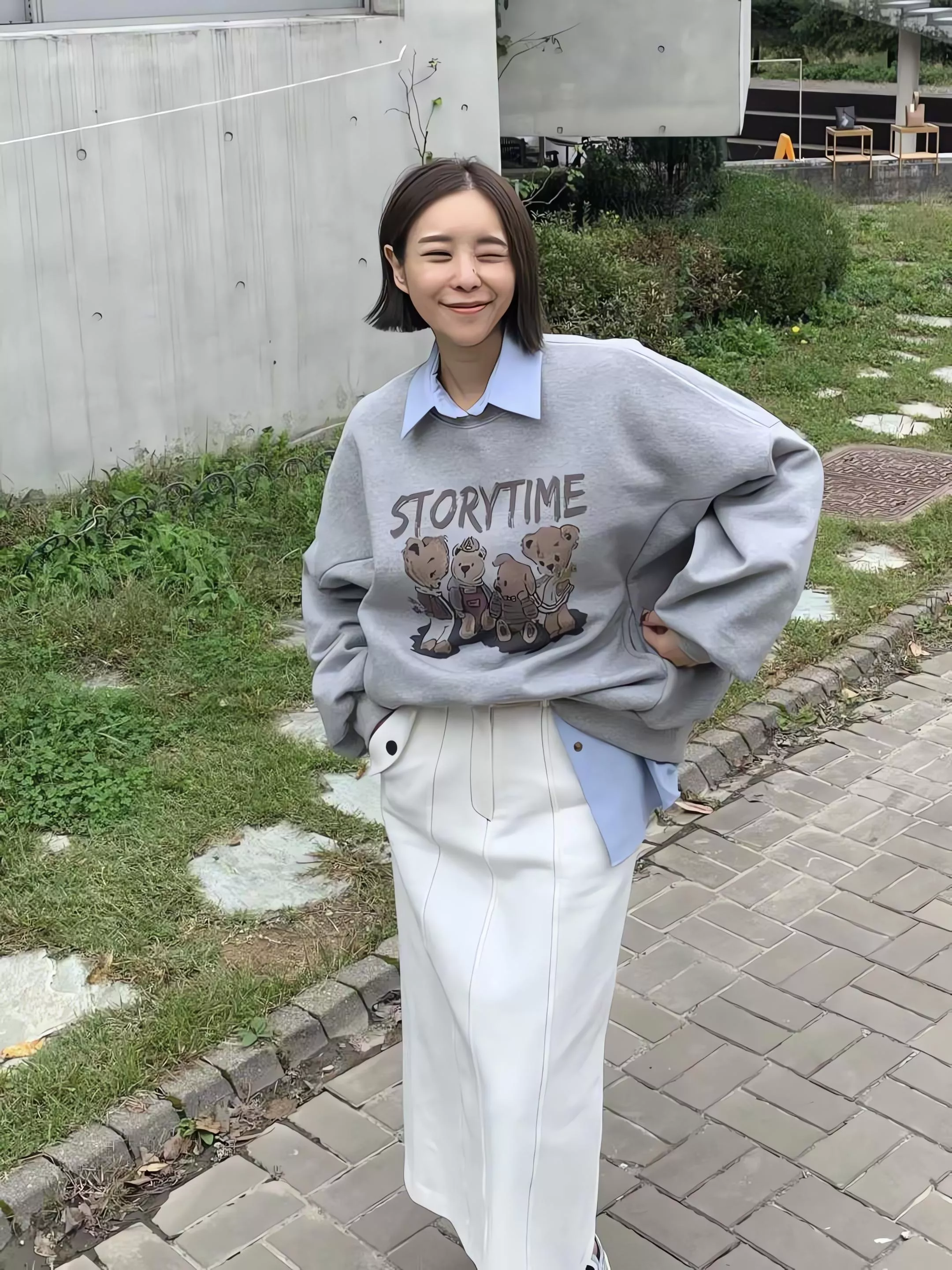 Beens 熊熊印花口袋大學T