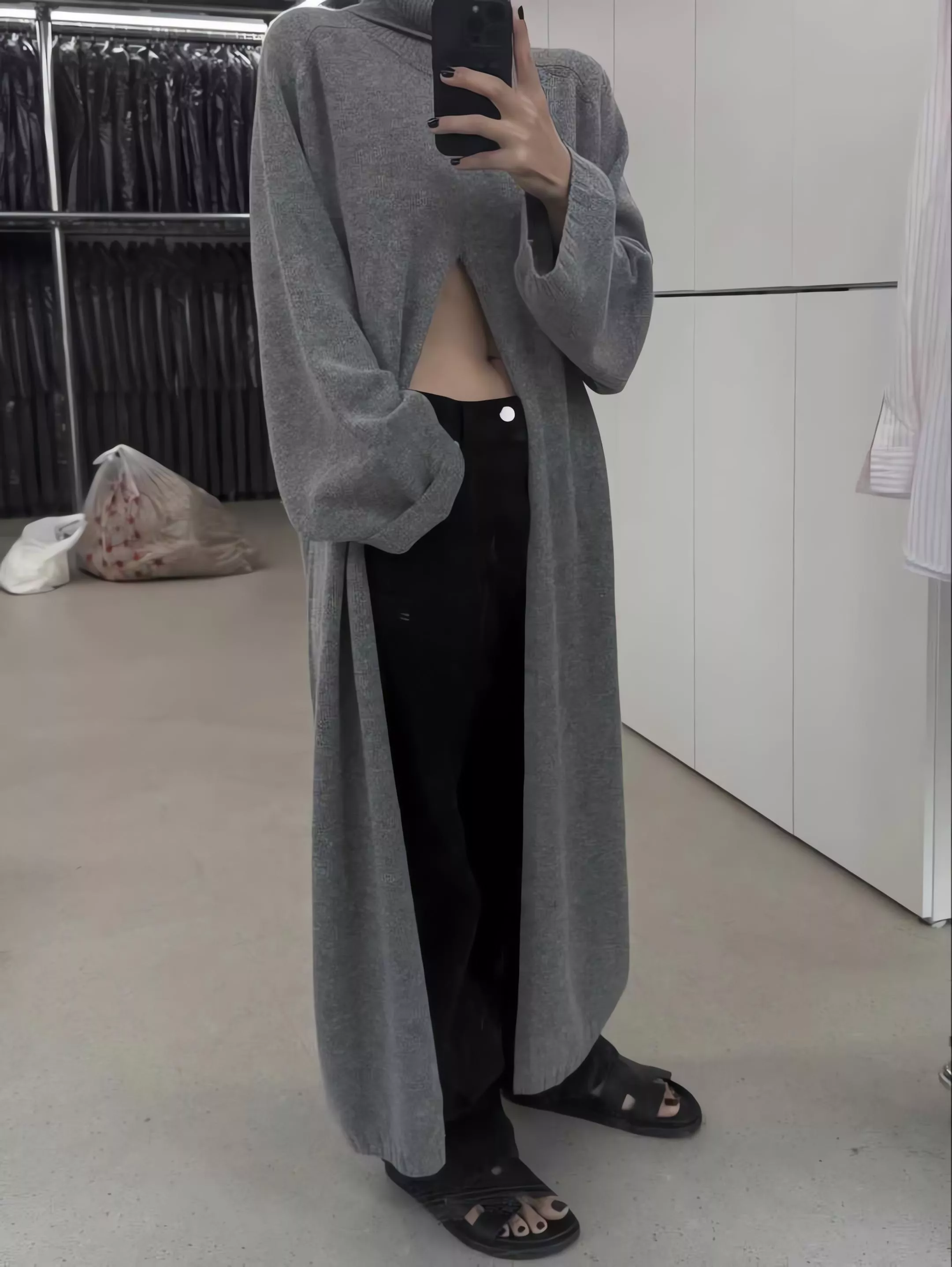 Outfit 高領開衩長版針織衫