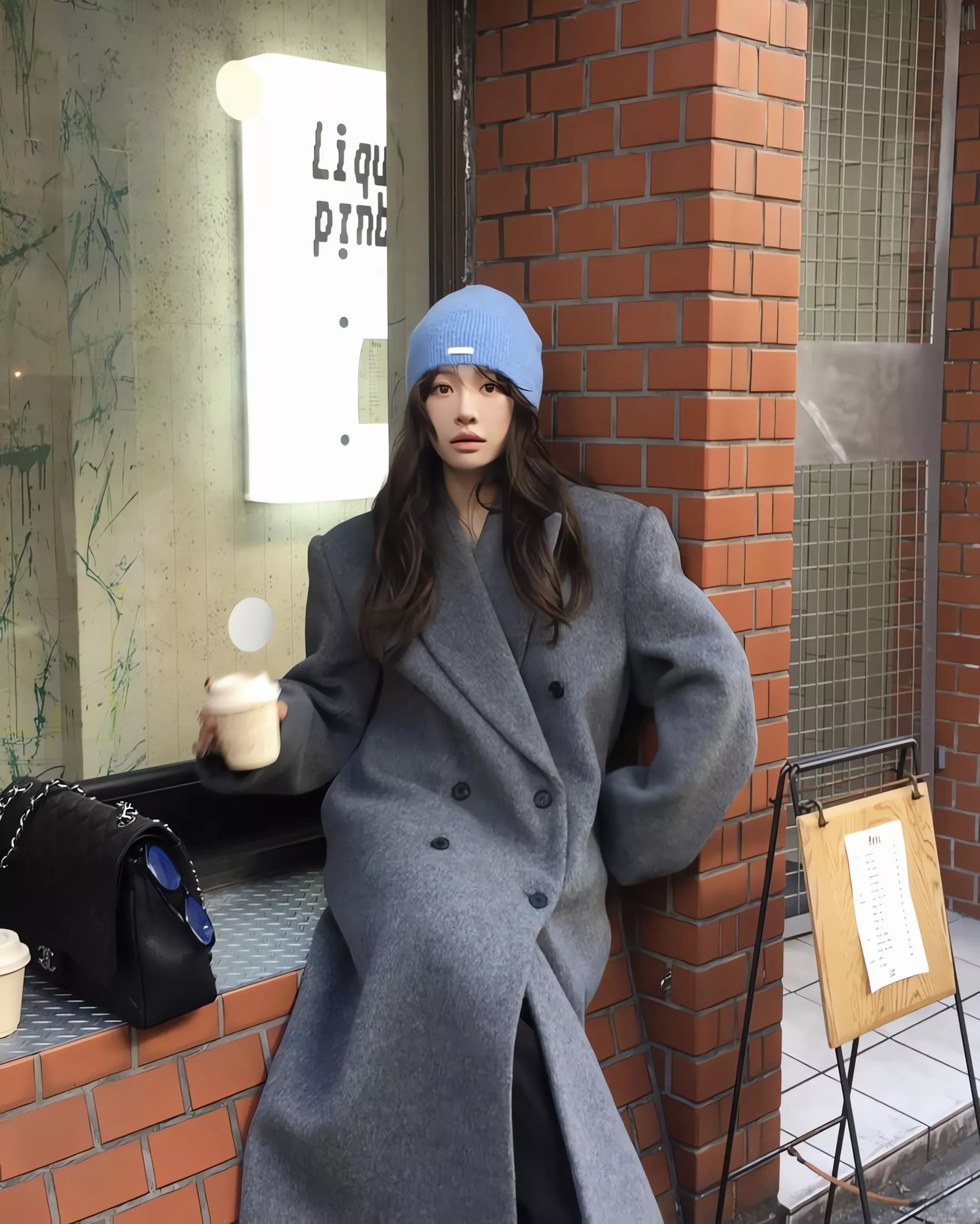 Outfit 雙排扣灰色羊毛大衣外套