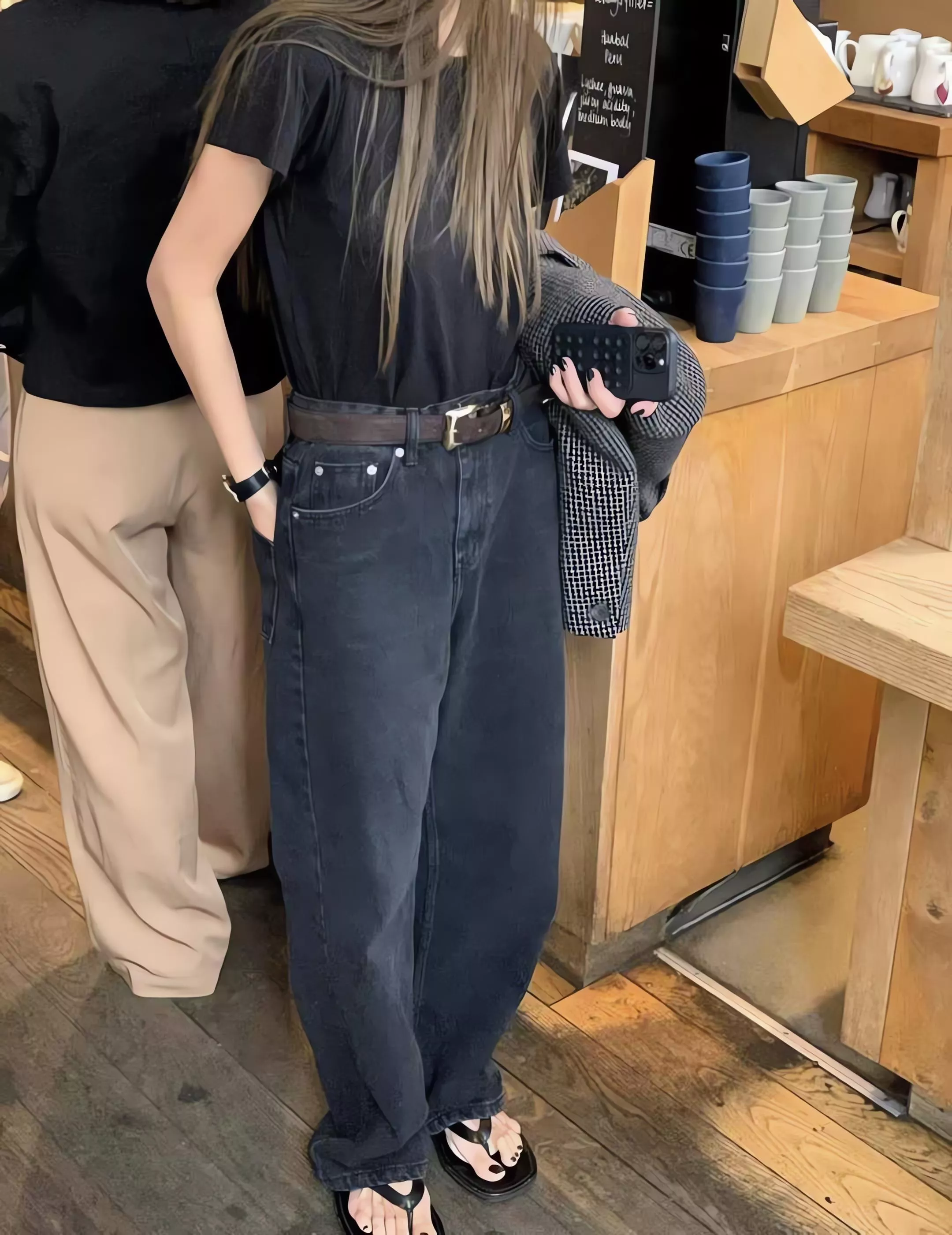 Outfit 水洗復古黑色牛仔褲