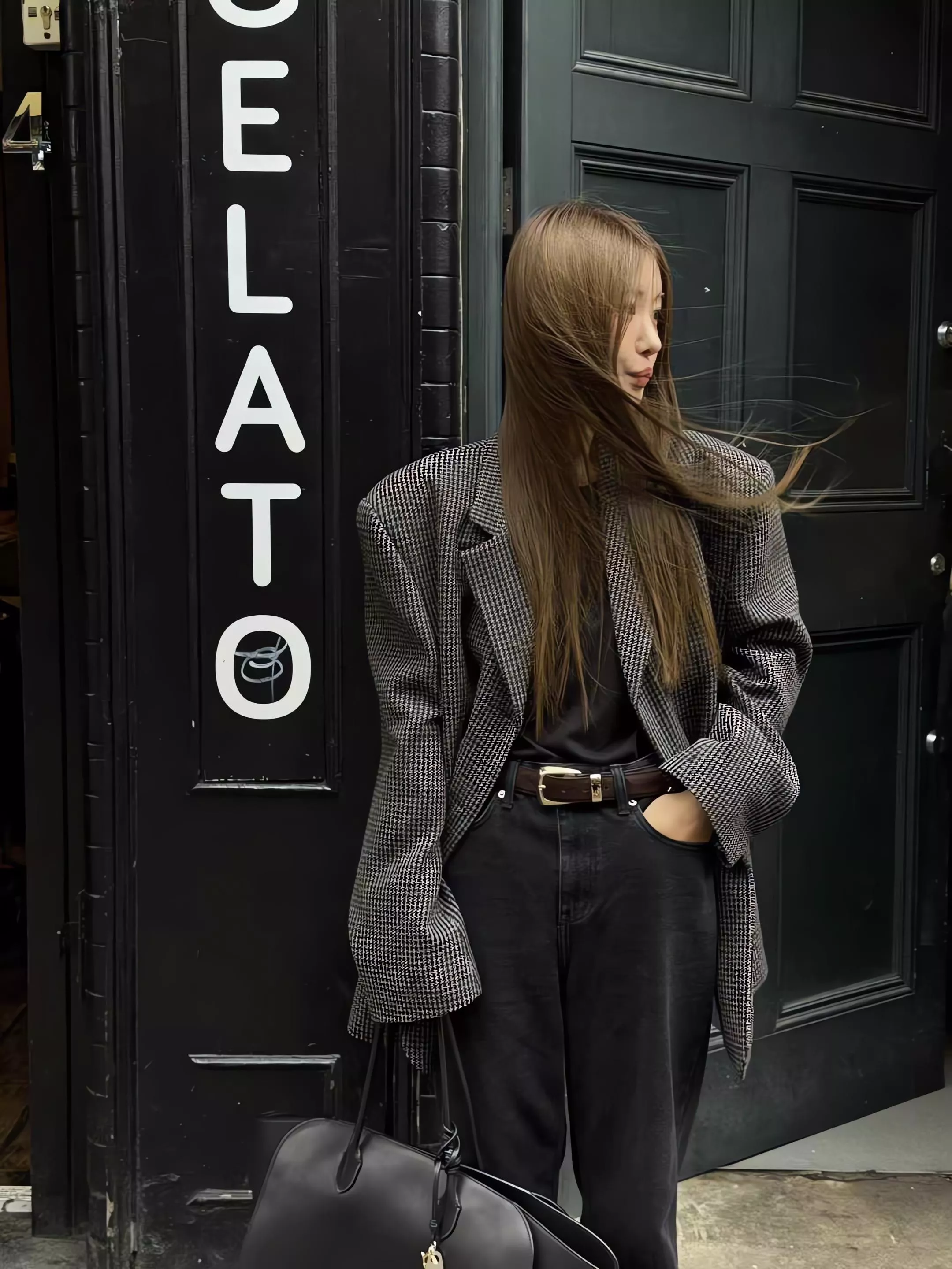 Outfit 細格紋羊毛西裝外套