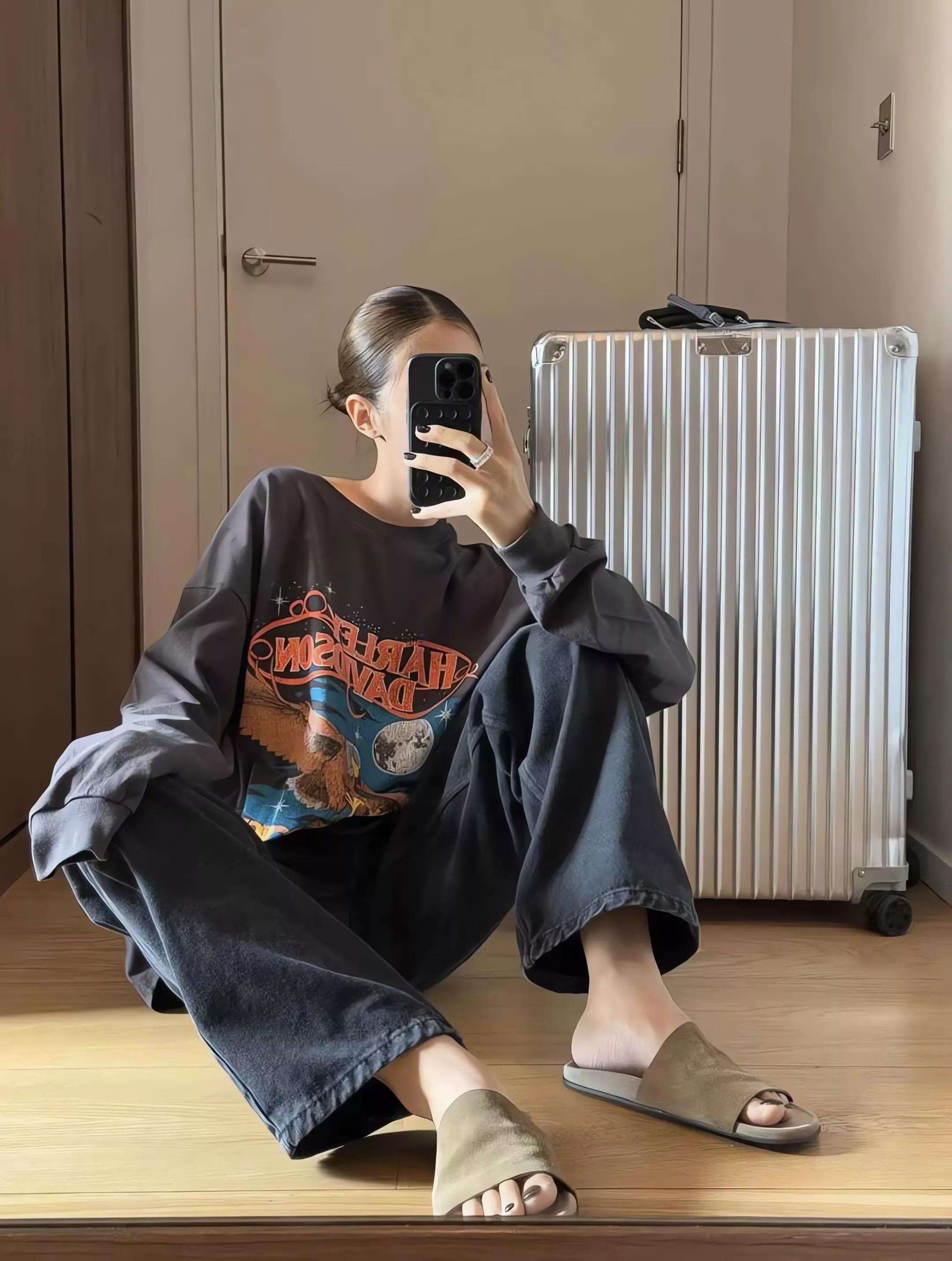 Outfit 灰色美式復古老鷹印花T